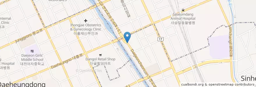 Mapa de ubicacion de 대주한의원 en 대한민국, 대전, 동구, 신인동.