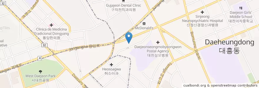 Mapa de ubicacion de 대흥가축병원 en 韩国/南韓, 大田, 中區, 대흥동.