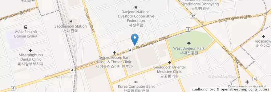 Mapa de ubicacion de 금비동물병원 en 대한민국, 대전, 중구, 오류동.