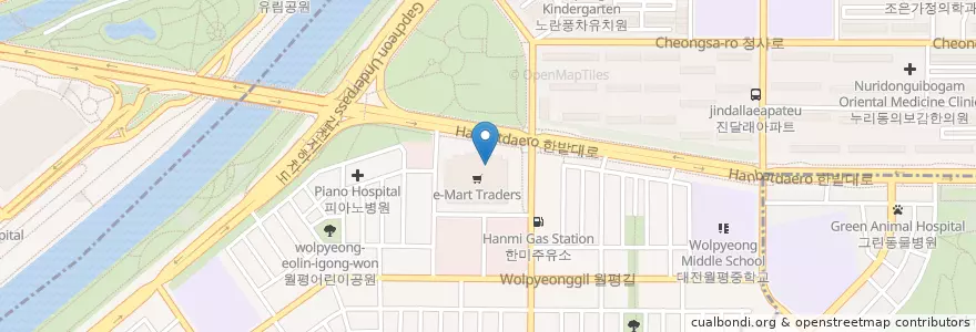 Mapa de ubicacion de 쿨펫동물병원 en 大韓民国, 大田, 西区, 월평동.
