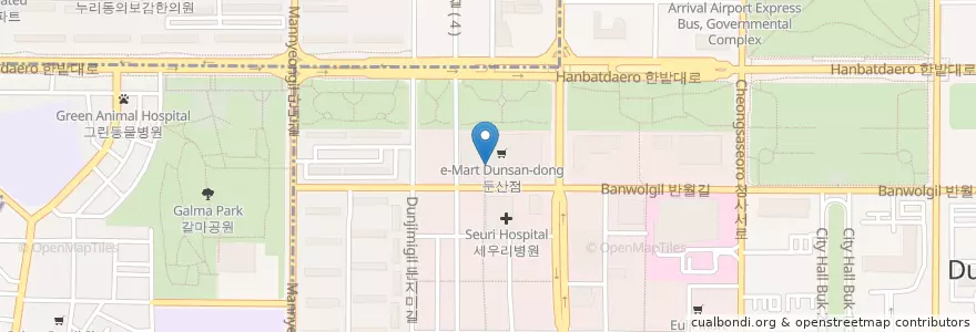 Mapa de ubicacion de 로얄벳동물병원 en Corée Du Sud, Daejeon, 서구, 둔산동.