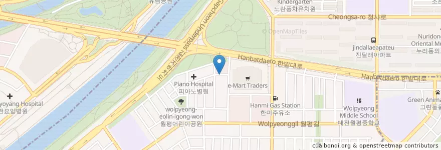 Mapa de ubicacion de 디엔씨동물병원 en 韩国/南韓, 大田, 西區, 월평동.