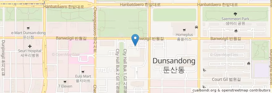 Mapa de ubicacion de マクロ24時動物病院 en 大韓民国, 大田, 西区, 둔산동.