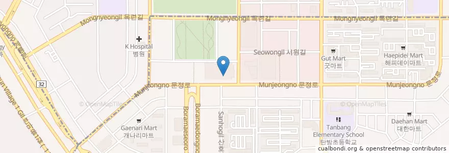 Mapa de ubicacion de 쿨펫동물병원둔산점 en Coreia Do Sul, Daejeon, 서구, 둔산동, 탄방동.