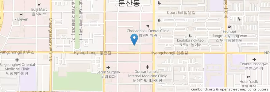 Mapa de ubicacion de 이십사시간아프리카동물병원 en 大韓民国, 大田, 西区, 둔산동.
