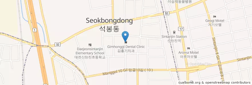 Mapa de ubicacion de 김홍기치과 en Güney Kore, 대전, 대덕구, 석봉동.