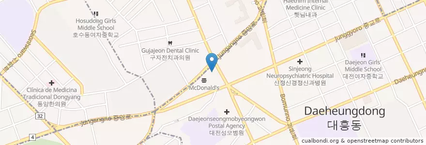 Mapa de ubicacion de 정윤호치과 en 韩国/南韓, 大田, 中區.