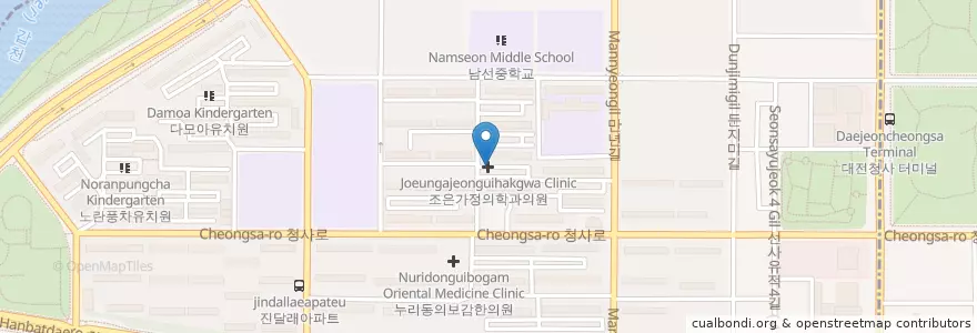Mapa de ubicacion de 비앤에이치과 en 大韓民国, 大田, 西区, 월평동.