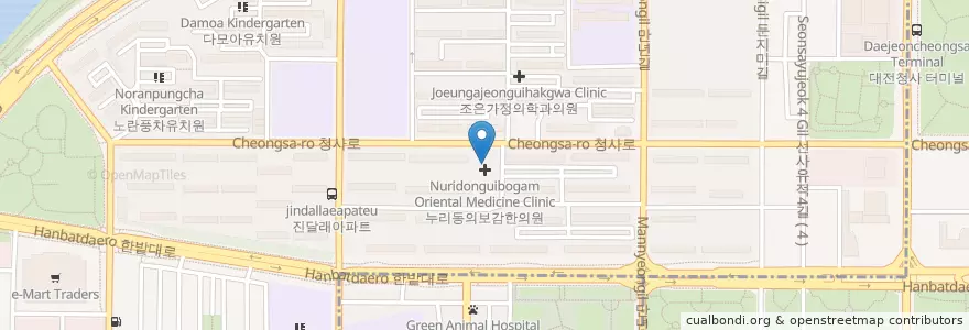 Mapa de ubicacion de 조대성치과의원 en 대한민국, 대전, 서구, 월평동.