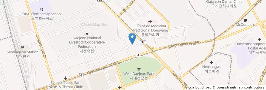 Mapa de ubicacion de 한국치과의원 en 대한민국, 대전, 중구, 오류동.