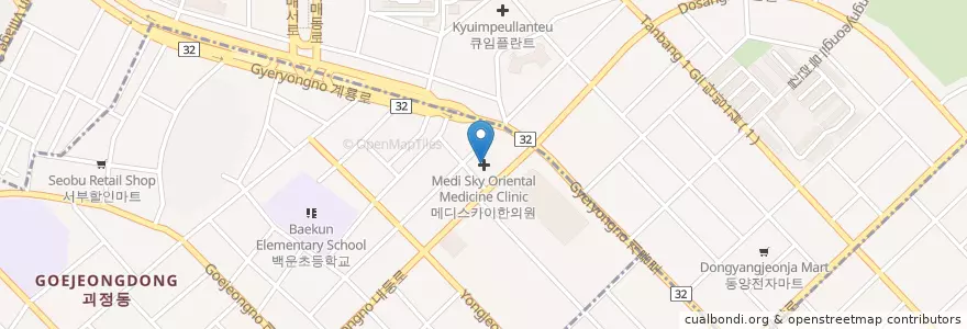 Mapa de ubicacion de 배일치과 en Güney Kore, 대전, 서구, 탄방동.