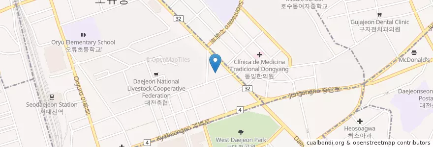 Mapa de ubicacion de Tappeullanteu Dental Clinic en South Korea, Daejeon, Jung-Gu, Oryu-Dong.