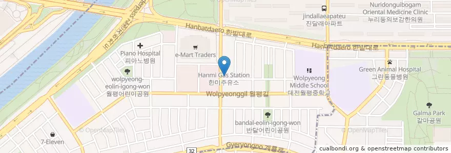 Mapa de ubicacion de 함께하는치과 en Zuid-Korea, Daejeon, 서구, 월평동.