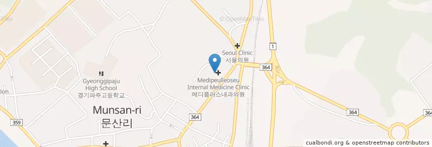 Mapa de ubicacion de 이앤박 병원 en كوريا الجنوبية, 경기도, 파주시, 문산읍.