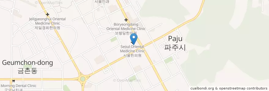 Mapa de ubicacion de 뿌리깊은치과 en Республика Корея, Кёнгидо, Пхаджу, 금촌1동.