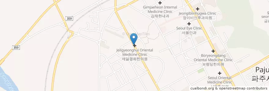 Mapa de ubicacion de 한빛치과 en Güney Kore, 경기도, 파주시, 금촌1동.