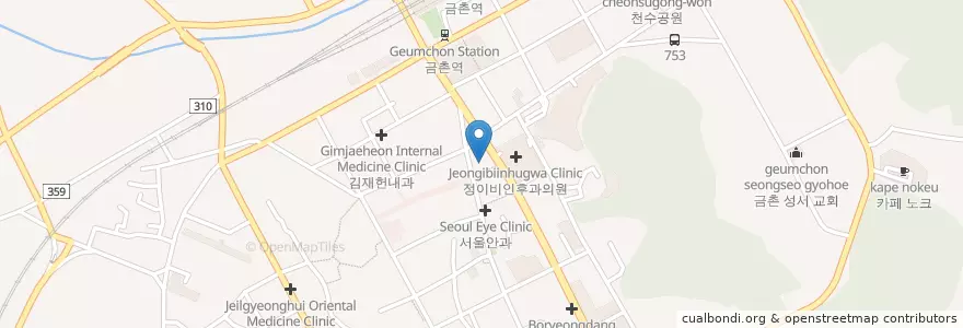 Mapa de ubicacion de 열린치과 en Güney Kore, 경기도, 파주시, 금촌1동.
