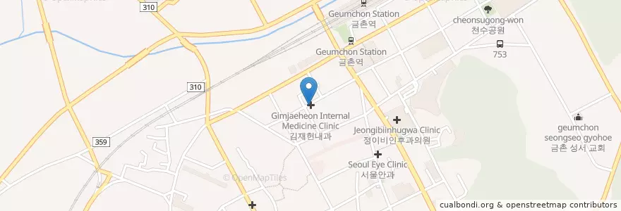 Mapa de ubicacion de 김재헌내과 en 大韓民国, 京畿道, 坡州市, 금촌1동.