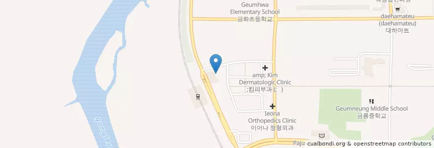 Mapa de ubicacion de 아산최은녕산부인과 en Coreia Do Sul, Gyeonggi, 파주시, 금촌2동, 교하동.