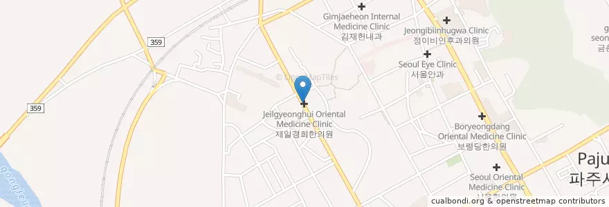 Mapa de ubicacion de 연세미래이비인후과 en 大韓民国, 京畿道, 坡州市, 금촌1동.