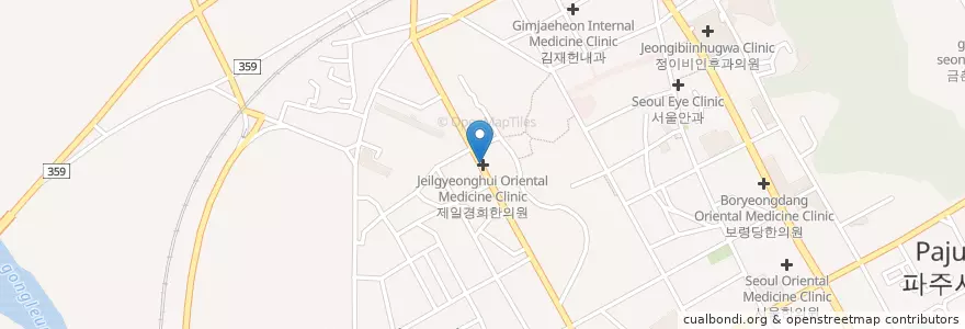 Mapa de ubicacion de 윤방사선과의원 en Coreia Do Sul, Gyeonggi, 파주시, 금촌1동.