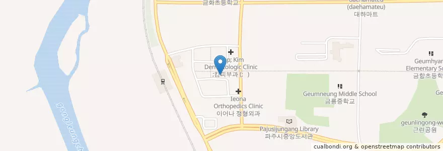 Mapa de ubicacion de 스마일동물병원 en 대한민국, 경기도, 파주시, 금촌2동, 교하동.