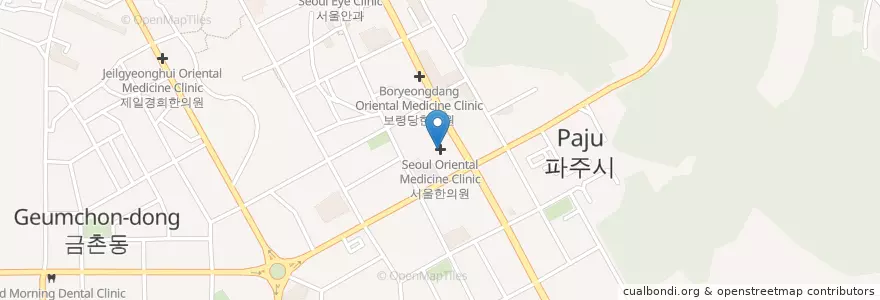 Mapa de ubicacion de 서울한의원 en Güney Kore, 경기도, 파주시, 금촌1동.