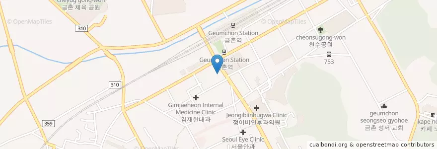 Mapa de ubicacion de 한양의원 en 韩国/南韓, 京畿道, 坡州市, 금촌1동.