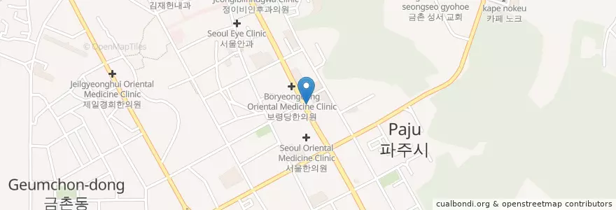 Mapa de ubicacion de 명성당한의원 en 대한민국, 경기도, 파주시, 금촌1동.