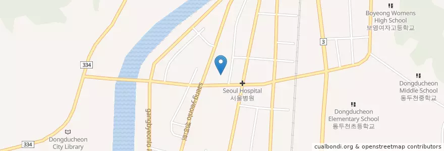Mapa de ubicacion de 동두천중앙성모병원 en 대한민국, 경기도, 동두천시.