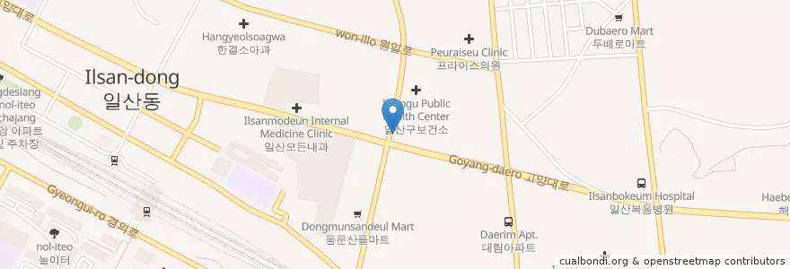 Mapa de ubicacion de 바오로내과의원 en Güney Kore, 경기도, 고양시, 일산동구, 일산서구.