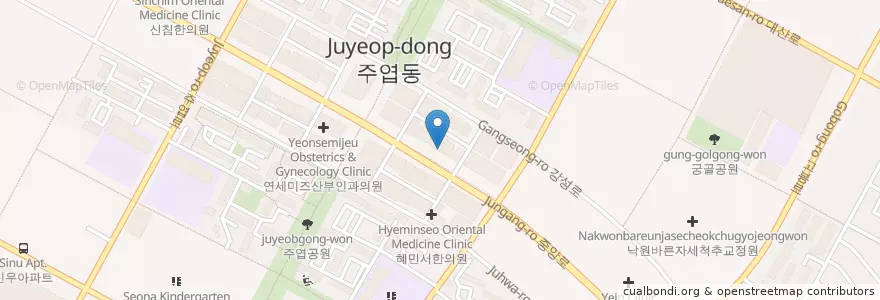 Mapa de ubicacion de 한사랑속편한내과의원 en 大韓民国, 京畿道, 高陽市, 一山西区.