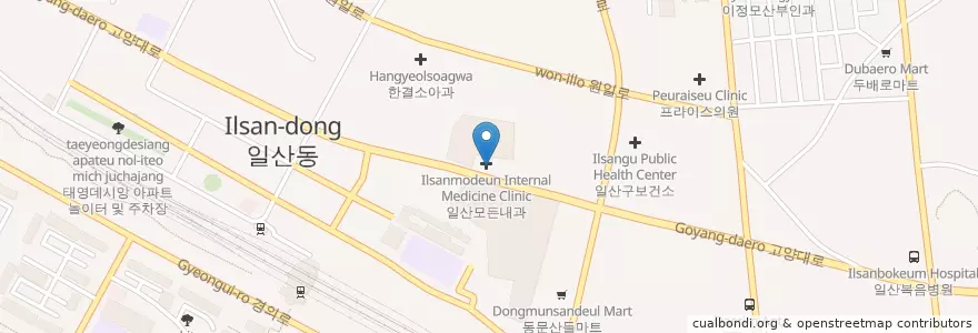 Mapa de ubicacion de 일산모든내과 en Güney Kore, 경기도, 고양시, 일산동구, 일산서구.