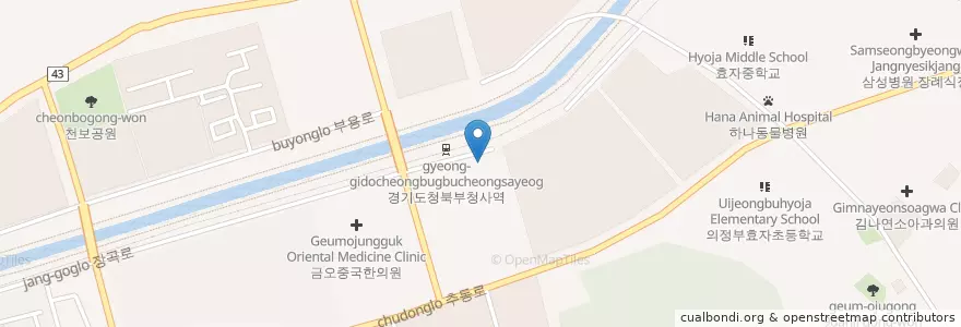 Mapa de ubicacion de 카네이션요양병원 en Республика Корея, Кёнгидо, 의정부시.