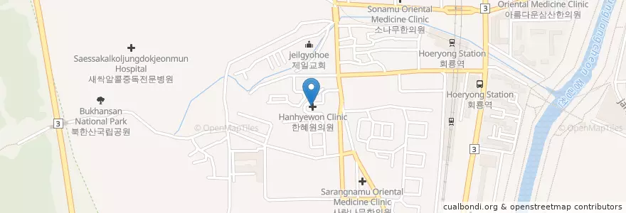 Mapa de ubicacion de 경희청한의원 en 大韓民国, 京畿道, 議政府市.