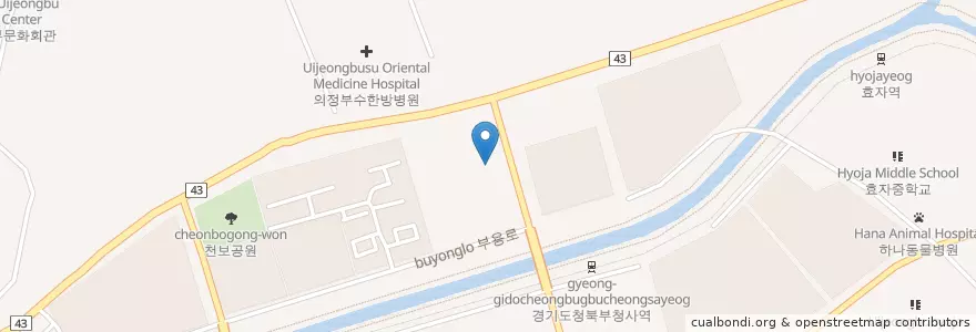 Mapa de ubicacion de 도원아이한의원 en 大韓民国, 京畿道, 議政府市.