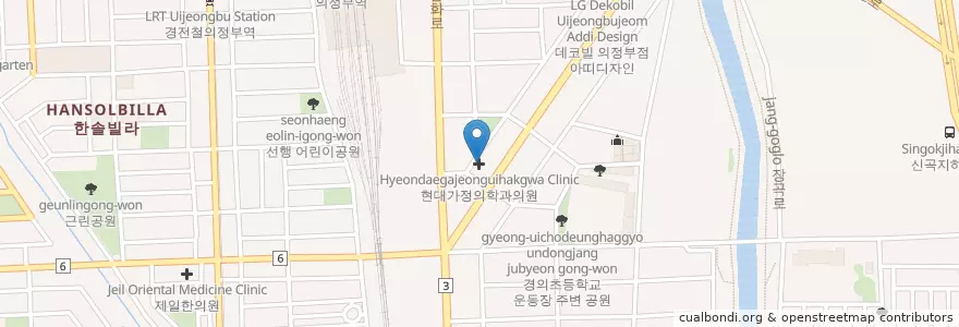 Mapa de ubicacion de 현대가정의학과의원 en 대한민국, 경기도, 의정부시.