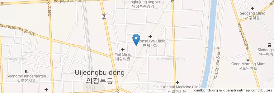 Mapa de ubicacion de 구영권통증크리닉 en كوريا الجنوبية, 경기도, 의정부시.