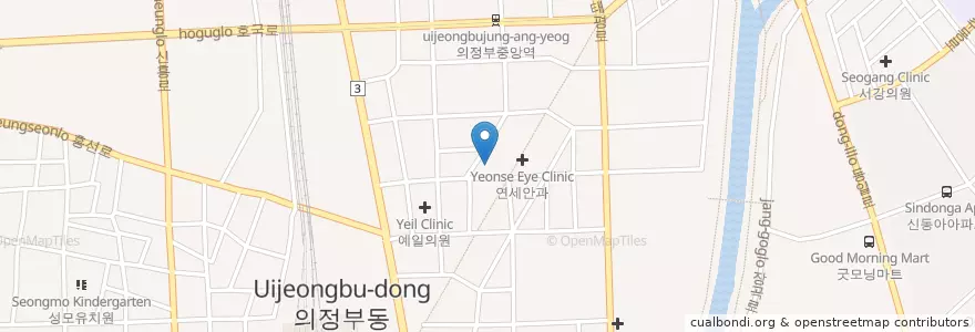 Mapa de ubicacion de 중앙방사선과의원(의정부) (Jungangbangsaseongwauiwon ( Uijeongbu )) en كوريا الجنوبية, 경기도, 의정부시.