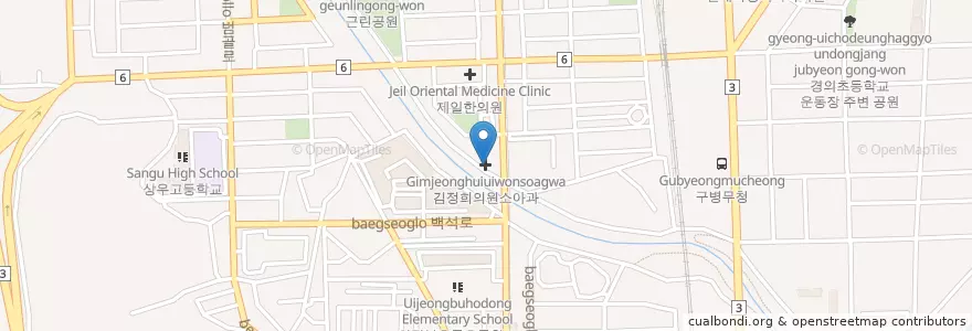 Mapa de ubicacion de Gimjeonghuiuiwonsoagwa en South Korea, Gyeonggi-Do, Uijeongbu-Si.