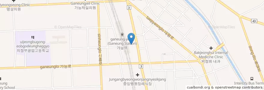 Mapa de ubicacion de Bangboyeong Obstetrics & Gynecology Clinic en South Korea, Gyeonggi-Do, Uijeongbu-Si.