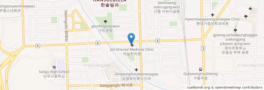 Mapa de ubicacion de 제일한의원 en 大韓民国, 京畿道, 議政府市.