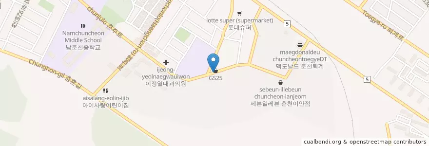Mapa de ubicacion de 연세이편한치과 en كوريا الجنوبية, 강원도.