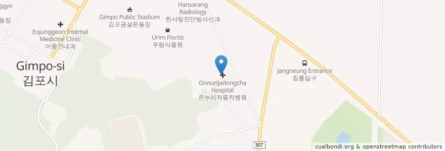 Mapa de ubicacion de 온누리자동차병원 en Corée Du Sud, Gyeonggi, 김포시.