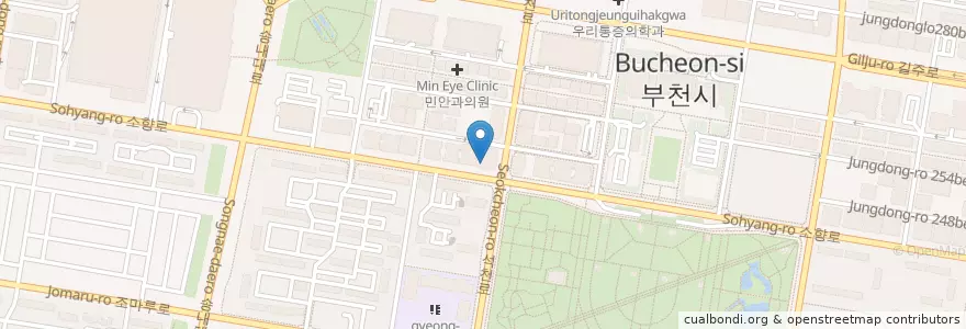Mapa de ubicacion de 맨탑의원 en 대한민국, 경기도, 부천시.