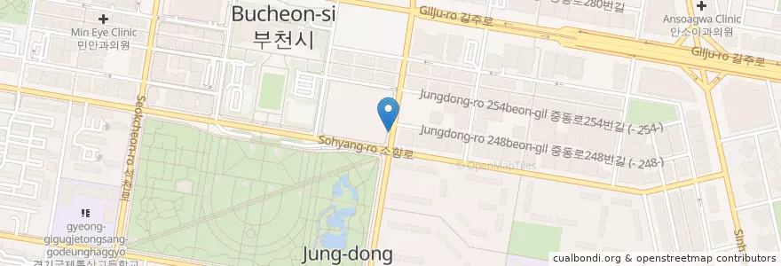 Mapa de ubicacion de 엘제이이편한치과 en Korea Selatan, Gyeonggi, 부천시.