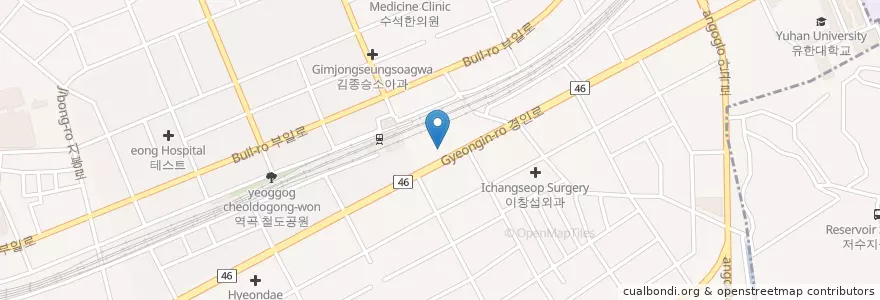 Mapa de ubicacion de 김판금내과의원 en Güney Kore, 경기도, 부천시.