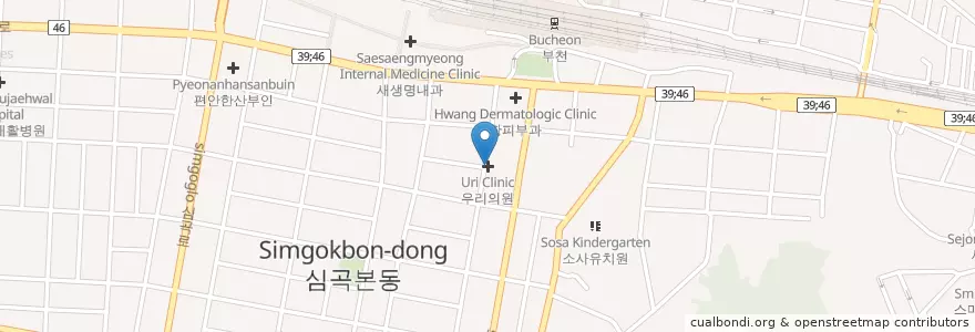 Mapa de ubicacion de Uri Clinic en South Korea, Gyeonggi-Do, Bucheon-Si.