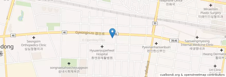 Mapa de ubicacion de 샐리동물병원 en 대한민국, 경기도, 부천시.