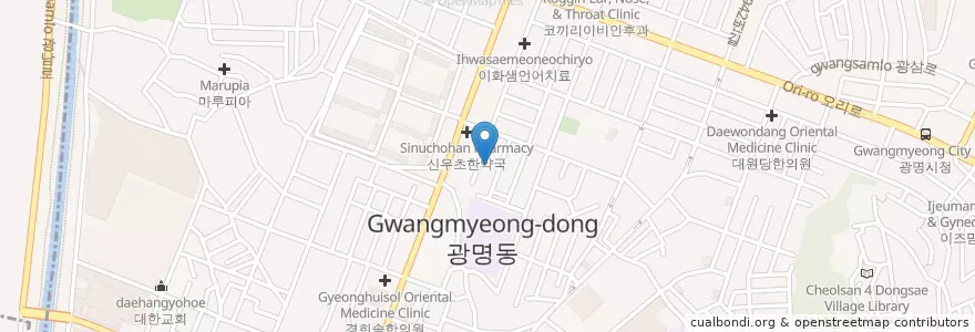 Mapa de ubicacion de 알콜정신전문병원 en 대한민국, 경기도, 광명시.